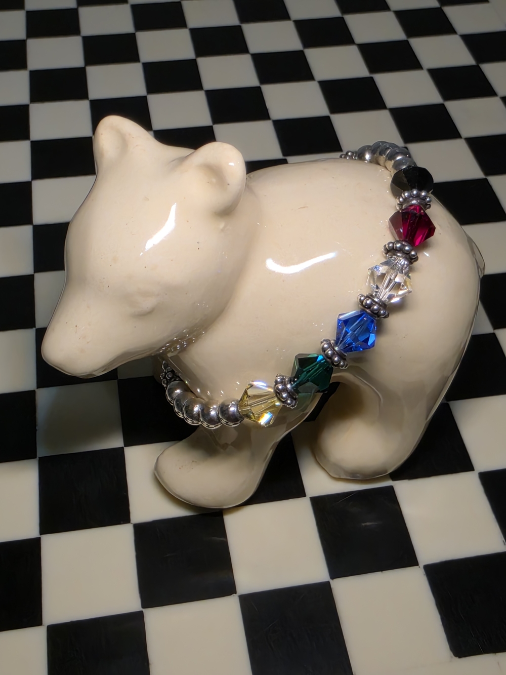 Sterling Silver Multicolor Crystal Bead Bracelet